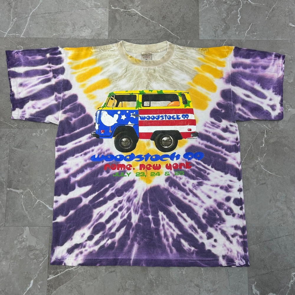 Vintage Woodstock 99 Graphic Tee Mens XL Tie Dye Festival Shirt‎ Hippie Concert